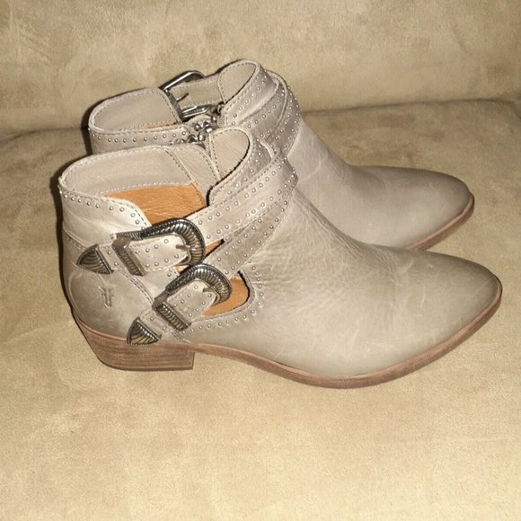 FRYE-Ray Deco Western Shootie/Bootie Ankle Boot-Grey Leather-6M-NWOB - Picture 4 of 7